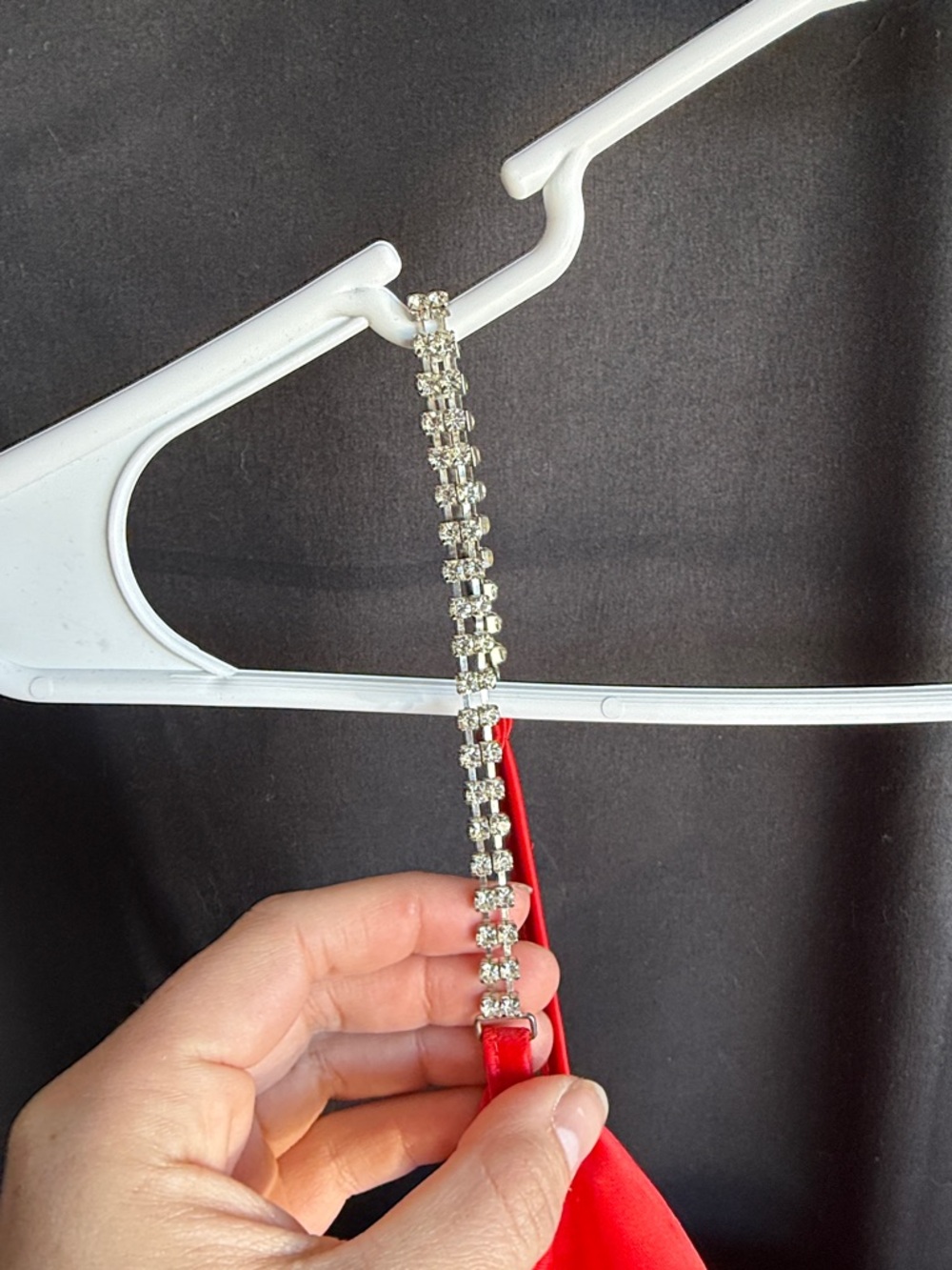 Red Rhinestone Strap Mini Dress with Fringe - Picture 4 of 4